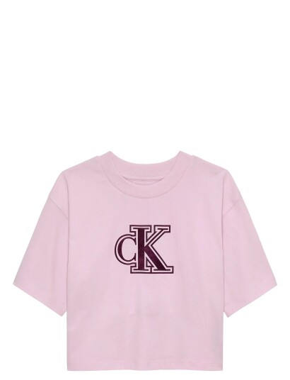 Calvin Klein Velvet Monogram Boxy S/S T Shirt Pink 128