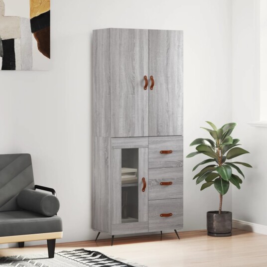 vidaXL Highboard grå sonoma 69,5x34x180 cm konstruert tre 8720845411862