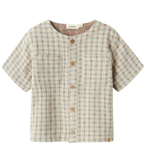 Lil Atelier Lil' Atelier Skjorte NmmJoey Bleket Sand m. Rute 5 år 110 Skjorte K/E Beige