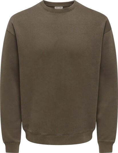 ONLY & SONS Onslarry Eflow Rlx Ls Washed Crew Sweat Brown XS