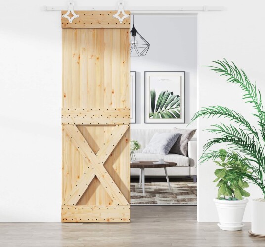 Skyvedør Naturlig og Hvit 70 x 210 cm Massiv Furu Tre Skyvedør Naturlig og Hvit 70 x 210 cm Massiv Furu Tre