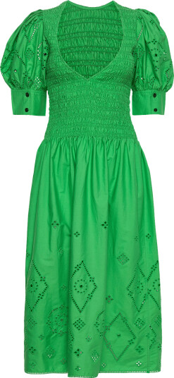 GANNI Broderie Anglaise Maxi Smock Dress Green 44 GANNI Broderie Anglaise Maxi Smock Dress Green 44