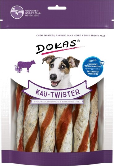 Dokas Tygge Twister Oksehud Andehjerte Og Andebrystfilet 4 X 200 G