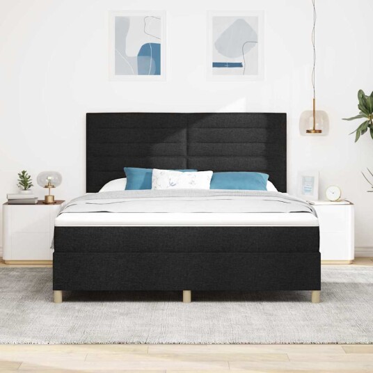  Boksfjær Seng med madrass Svart 180 x 200 cm stoff
