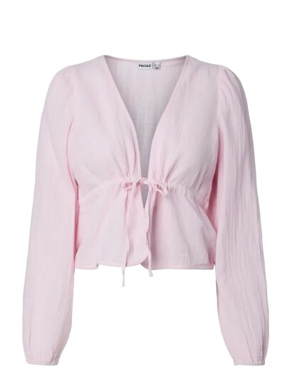 Pieces Pcsastina Ls V Neck Tie Top Wvn Msa Bc Pink S