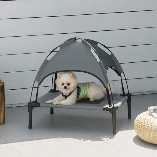 Forhøyet Utendørs Hundeseng Med Tak Grå 61X46X62 cm