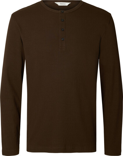 Selected Homme Austin Rib Long Sleeve Henley Tee Brun L Selected Homme Austin Rib Long Sleeve Henley Tee Brun L