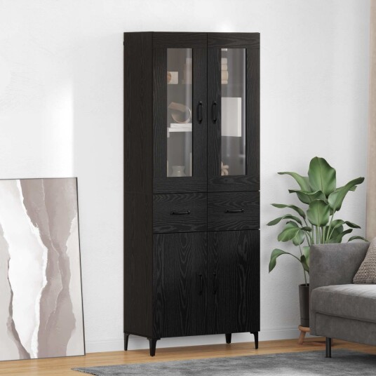 Høyskap Veggmontert Svart Eik 69,5 x 34 x 180 cm Konstruert tre
