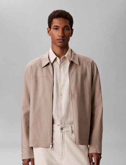 Calvin Klein Ls Linen Lyocell Shirt Jkt   Beige   XL