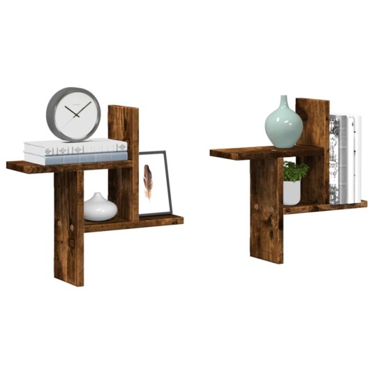  Vegghyller 2 stk røkt eik 38x12x38 cm konstruert tre 8721158361141