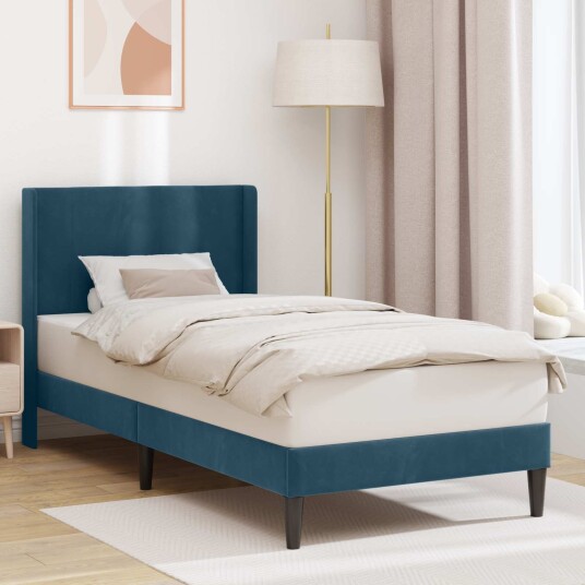 Sengestamme med hodegjerde Blå 90 x 190 cm Fløyel