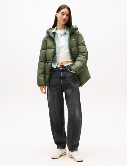 Tommy Jeans Tjw Hooded Midi Puffer Jacket - Khaki green - M Tommy Jeans Tjw Hooded Midi Puffer Jacket - Khaki green - M