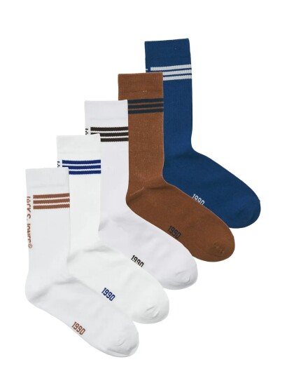 Jacjace Tennis Socks 5 Pack Patterned Jack & J S WHITE ONE SIZE