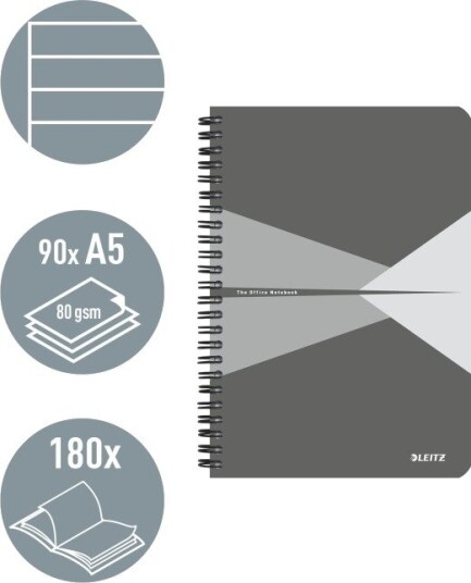 Leitz Office - Notebook Set - Spiralbundet - A5 (148 X 210 Mm) - 90 Ark / 180 Sider - Lined - Polypropylen (Pp)
