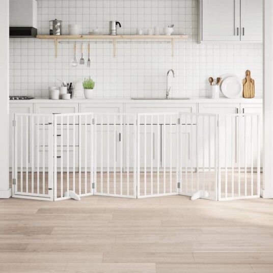  Hundegrind Med Dør Sammenleggbar 6 Paneler Hvit 300 cm Poppeltre 352183