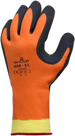 Showa 406 sømløs vinterforet polyester/nylon kaldbestandige hansker, svart/oransje, 1 par 9/XL Showa 406 sømløs vinterforet polyester/nylon kaldbestandige hansker, svart/oransje, 1 par 9/XL