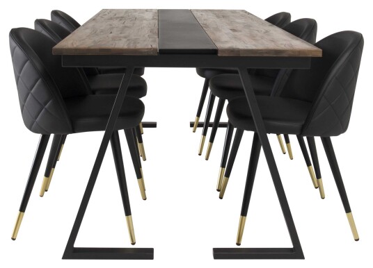 Venture Design Jakarta & Velvet spisegruppe Natur/svart 6 st stoler & bord 200 x 90 cm
