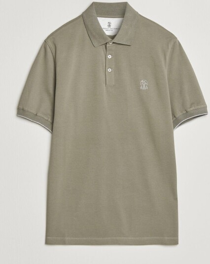 Brunello Cucinelli Short Sleeve Logo Polo Olive
