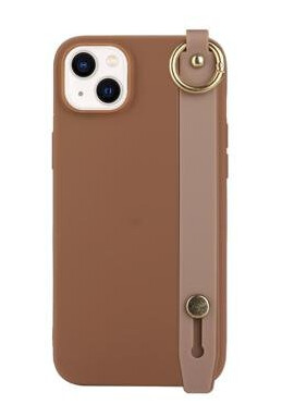 Candy Color iPhone 14 Plus TPU-deksel med Håndstropp Kaffe