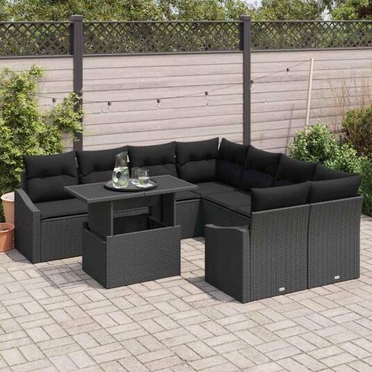 vidaXL Hagesofa Set med lagring 9 pcs Svart Poly rattan