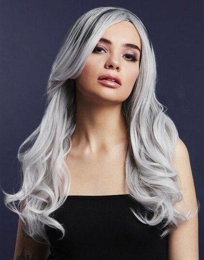 Khloe Deluxe Wig Kan Styles! Is Sølvfarget Parykk med Bølger