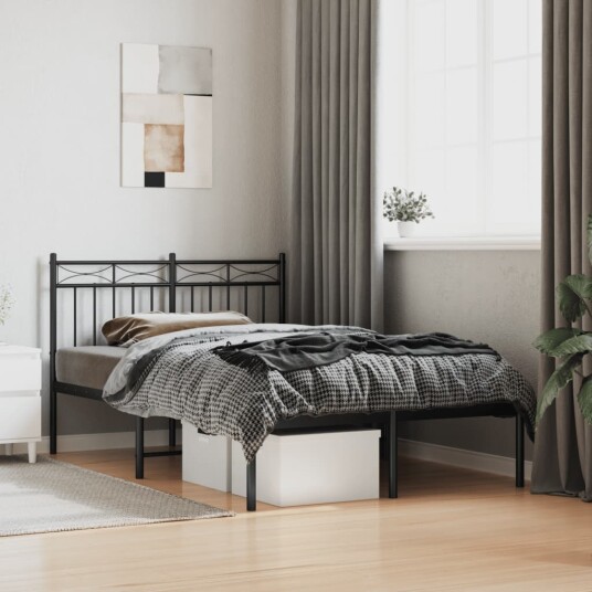 vidaXL Sengeramme i metall med hodegavl svart 120x190 cm 8721012209978