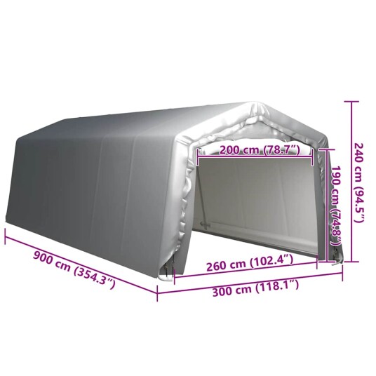 vidaXL Oppbevaringstelt 300x900 cm stål grå
