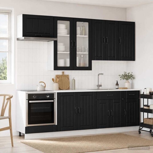 vidaXL Kjøkken enhet LUCCA 8 pcs Svart Konstruert tre