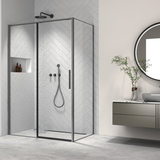 CELESTE FASCINO SIDEVEGG 90X200 CM M/SIKKERHETSFOLIE BØRSTET SORT