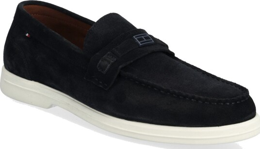 Tommy Hilfiger Light Suede Flag Hardware Loafer   Navy   41