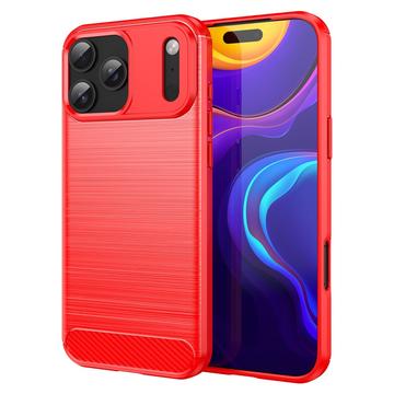 iPhone 17 Pro Max børstet TPU deksel   karbonfiber   rød