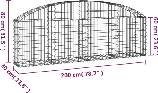 vidaXL Gabionkurv buet 200x30x60/80 cm galvanisert jern