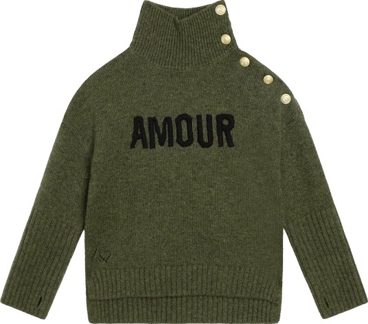 Zadig & Voltaire Genser   Ull   Grønn Melert m. Tekst/Knapper   Zadig & Voltaire   8 år 128   Genser
