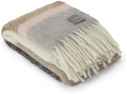 Stackelbergs Mohair pledd Stripe Brown Black & Rose