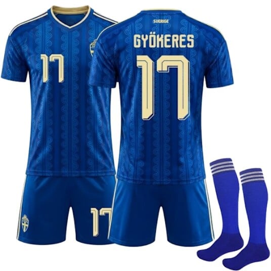 2026 VM Sverige Bortestill Barn Voksen Fotballtrøye Nr.17 Gyökeres