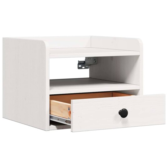 Nattbord med skuff Veggmontert Hvit 38 x 36 x 29.5 cm Massiv furu tre