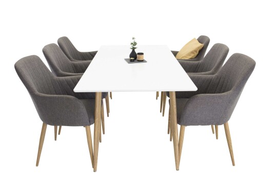 Venture Design Polar & Comfort spisegruppe Hvit/grå 6 st stoler & bord 180 x 90 cm