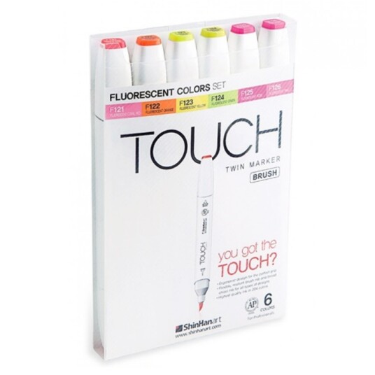 Touch Twin Brush Marker 6-set Neon Fluorescent