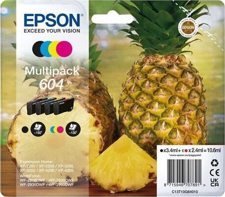 Epson 604 Multipack (Black Yellow Cyan Magenta) Ink - Blekkpatron Flerfarget Epson 604 Multipack (Black Yellow Cyan Magenta) Ink - Blekkpatron Flerfarget