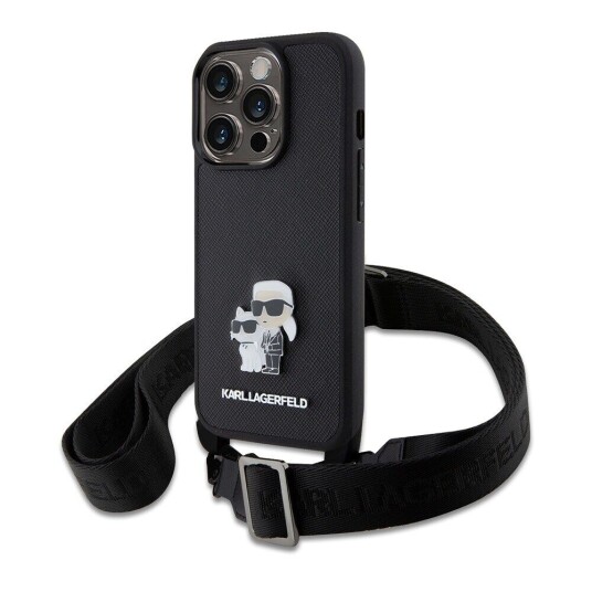 Karl Lagerfeld Iphone 15 Pro Deksel Saffiano Karl & Choupette Crossbody Svart