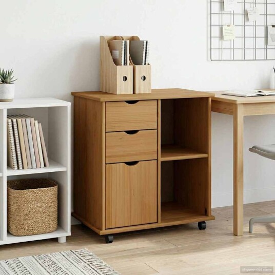vidaXL Rullende skap Honning brun 63,5 x 39 x 65,5 cm Massiv furu