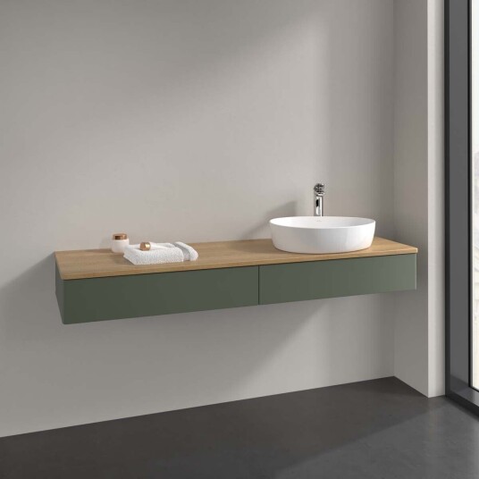 Villeroy & Boch Antao Servantskap med 2 skuffer 160x50x19 cm u/lys Grønn Matt/Eik Villeroy & Boch Antao Servantskap med 2 skuffer 160x50x19 cm u/lys Grønn Matt/Eik