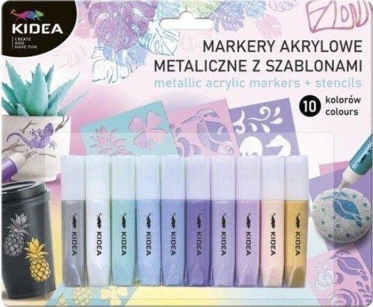 Derform Metallic akryl tusjer 10 farger med Kidea sjablonger