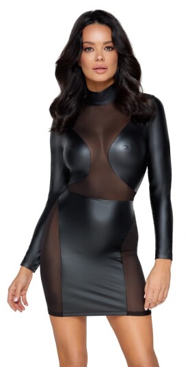 SHORT LONG-SLEEVED BLACK DRESS IN MATTE LOOK SHORT LONG-SLEEVED BLACK DRESS IN MATTE LOOK