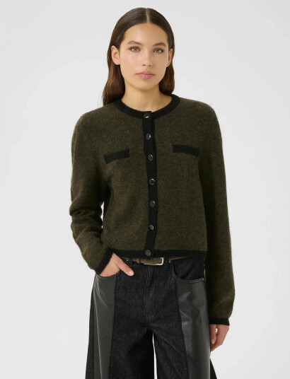 Gestuz Gzalpha Ls Contrast Cardigan - Khaki green - XL