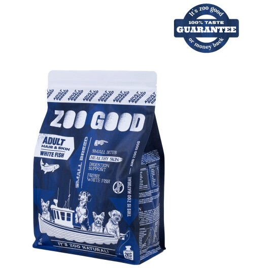 Zoo Good Hundefôr 2 kg Hvit Fisk Skinn og Hår til Små Raser
