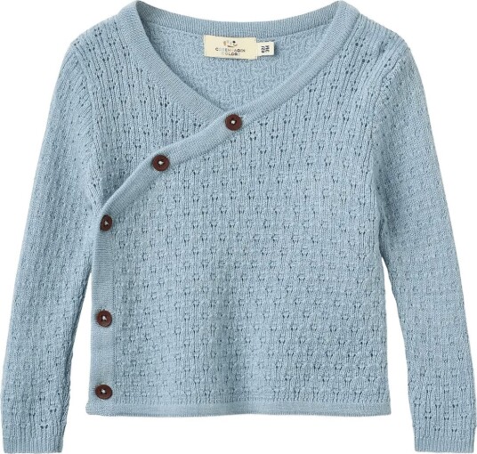 Copenhagen Colors Merino Pattern Baby Cross Over Cardigan DUSTY BLUE 56 Copenhagen Colors Merino Pattern Baby Cross Over Cardigan DUSTY BLUE 56