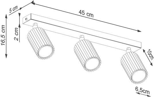 Downlight carbon svart lengde 45 cm aluminium 3 lyskilder. Karbon SOLLUX LIGHTING dimbar Sort Stue / spisestue Aluminium Moderne