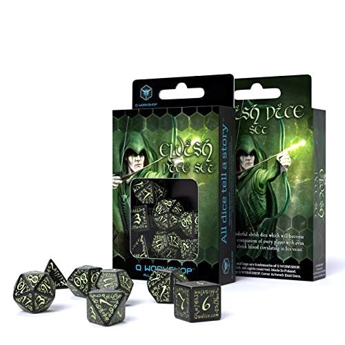 Elvish Poly Black /Glow In the Dark (7) Terningsett - Rollespill fra Outland