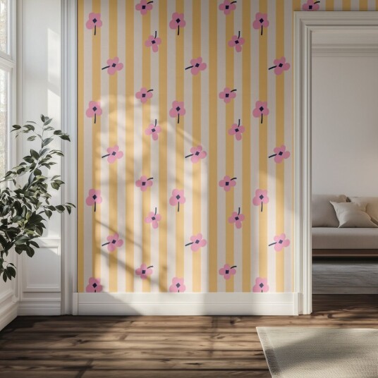 Tapet Rosa Blomster Striper Tapet Rosa Blomster Striper